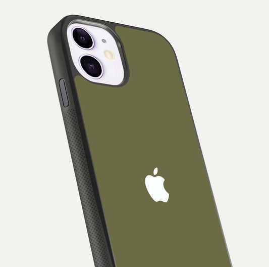 Olive Matte Essence Glass Case for iPhone 11 close-up angled shot showing soft reflection and minimal finish