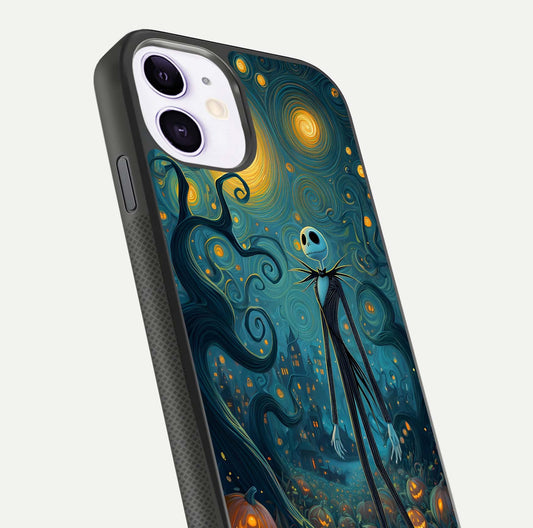 Pumpkin Moonlight Tale Glass Case for iPhone 11 close-up angled shot highlighting reflection and vibrant glow