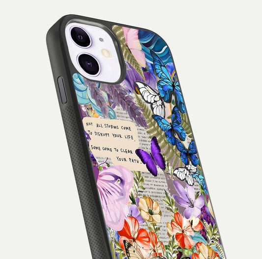 Storm Path Bloom Glass Case for iPhone 11 close-up angled shot highlighting bloom texture and reflection