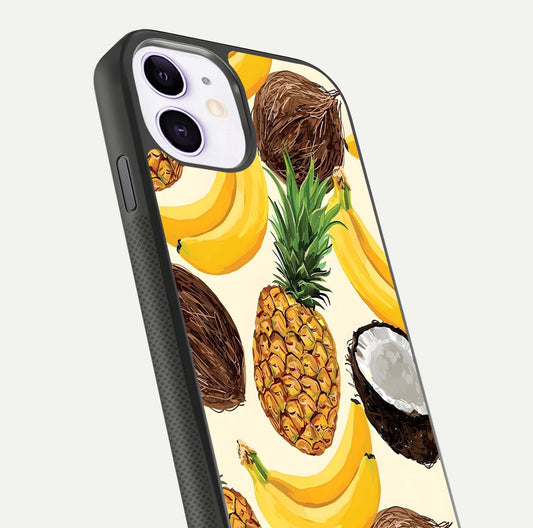 Tropical Fruit Mood Glass Case for iPhone 11 close-up angled shot highlighting fruit texture and reflection