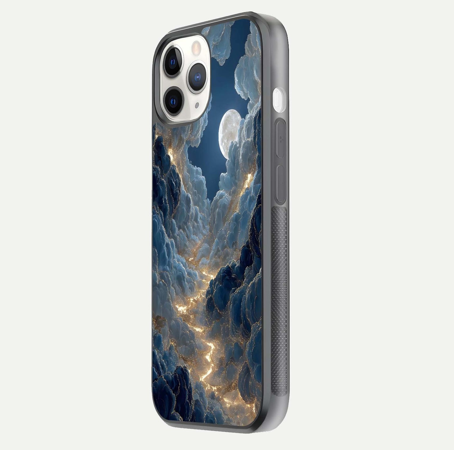 Celestial Cloud Road Glass Case for iPhone 11 Pro side-angle image showing soft pastel tones and edge clarity