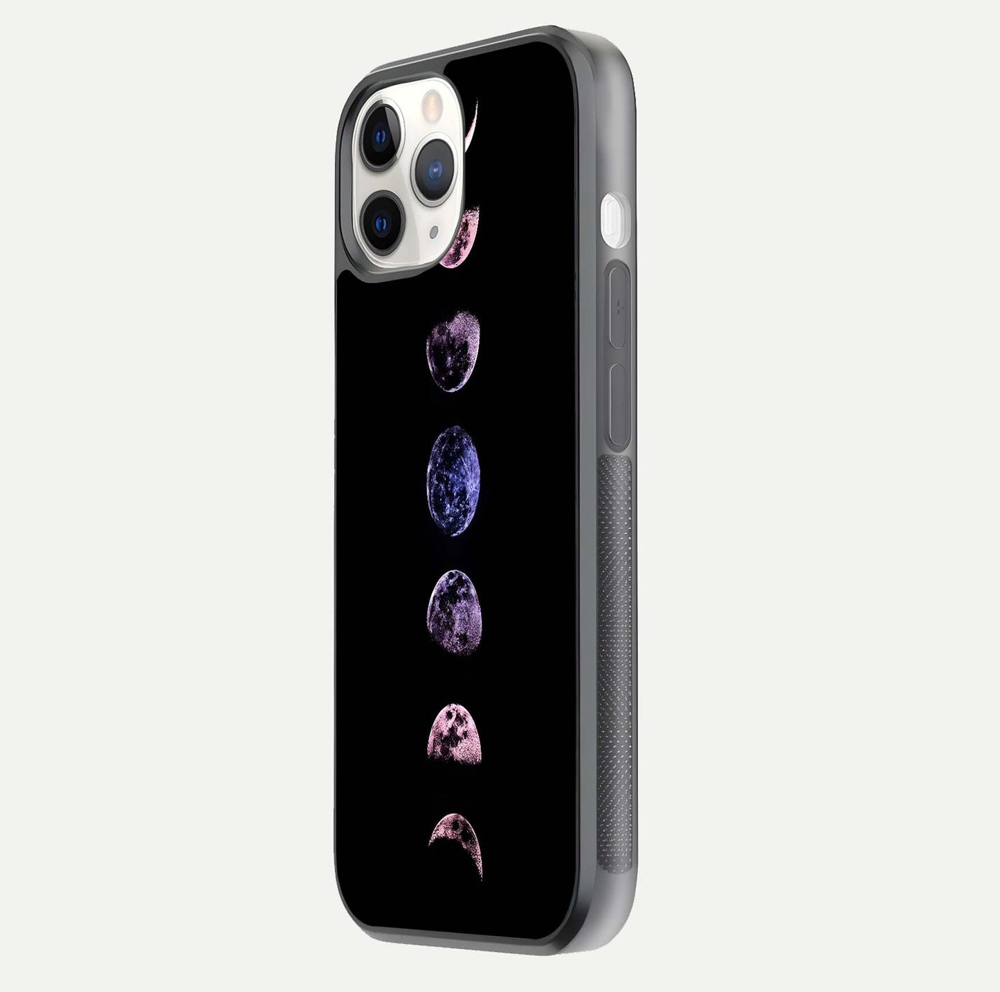 Crimson All Planets Glass Case for iPhone 11 Pro side-angle photo capturing edge glow and glass reflection