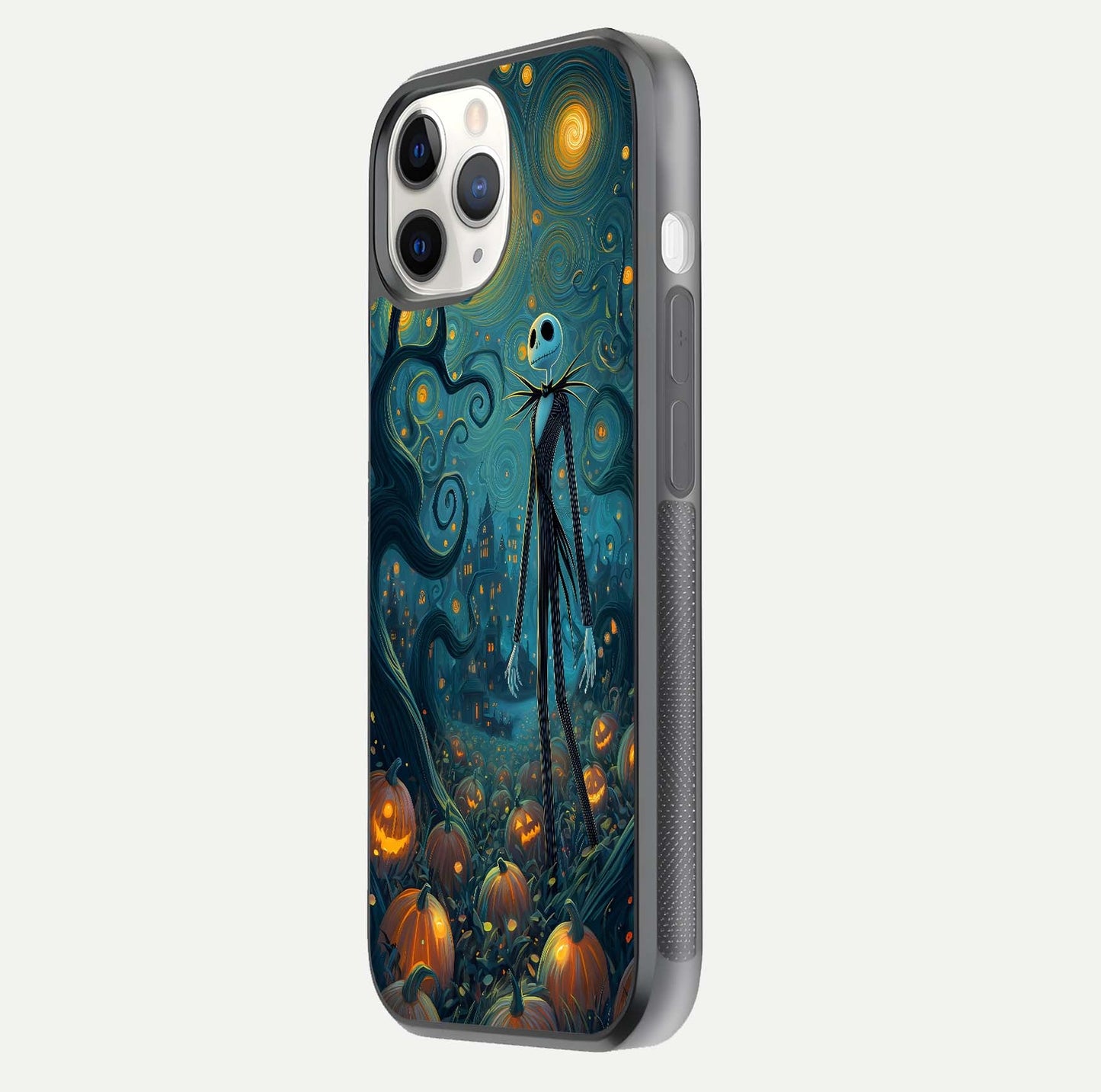 Pumpkin Moonlight Tale Glass Case for iPhone 11 Pro side-angle image showing glow texture and Halloween vibe
