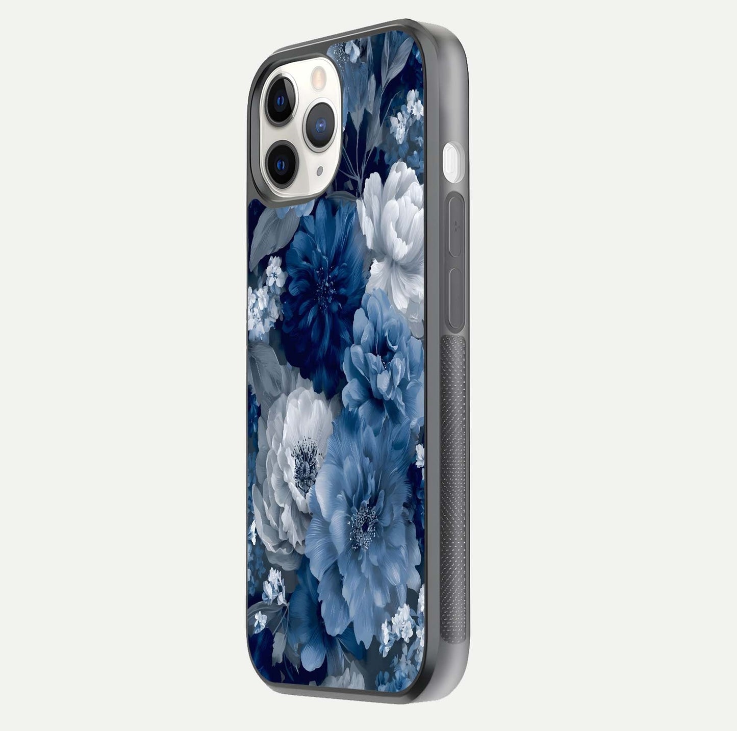 Royal Bloom Garden Glass Case for iPhone 11 Pro side-angle image showing floral pattern, edges, and reflection