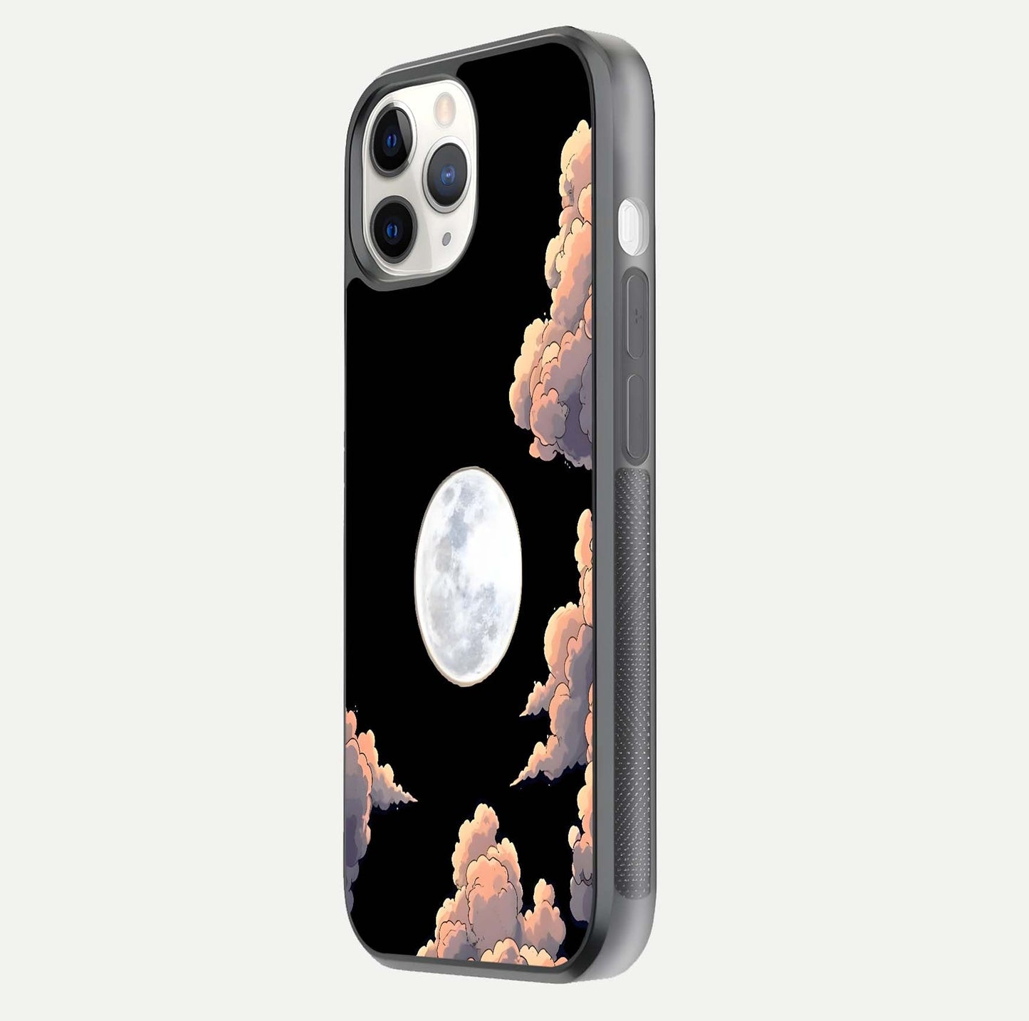 Shade Cloud Moon Glass Case for iPhone 11 Pro side-angle image showing reflection and night-sky detail
