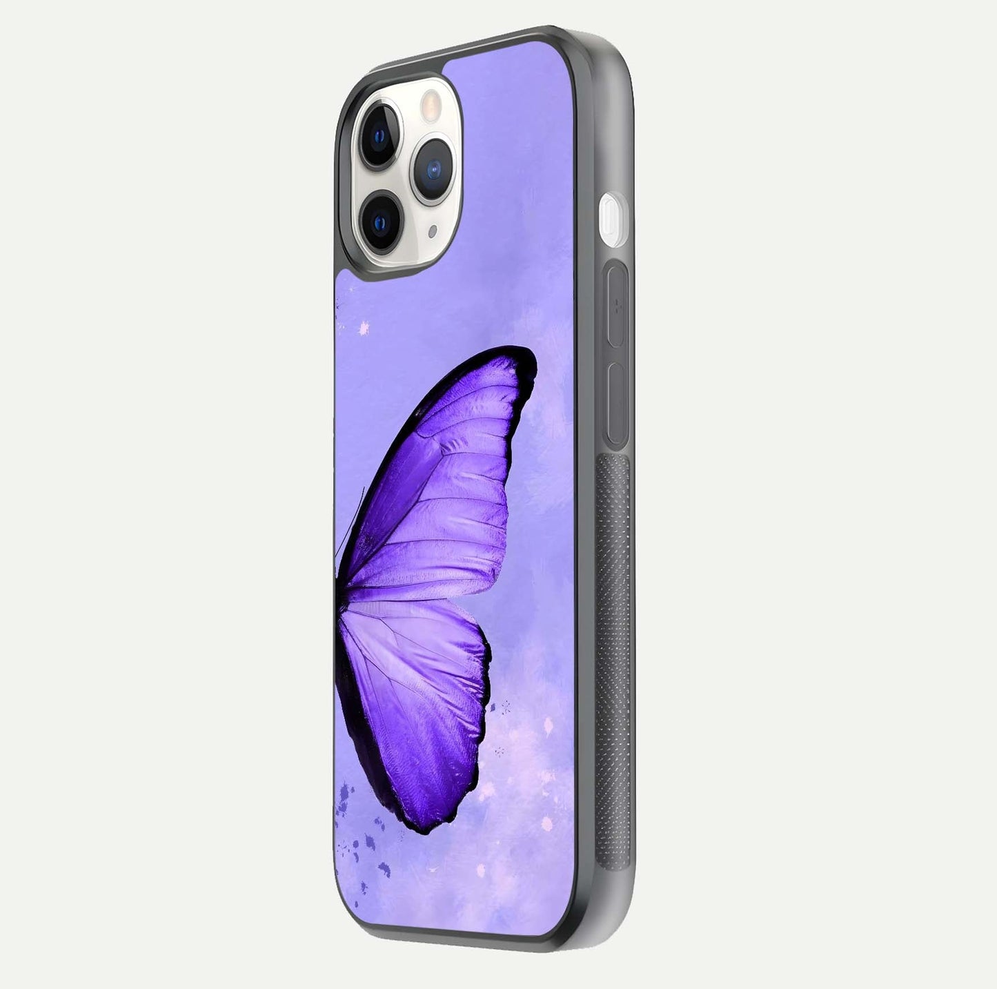 Violet Dream Wing Glass Case for iPhone 11 Pro side-angle image showing gloss, shine, and violet gradient
