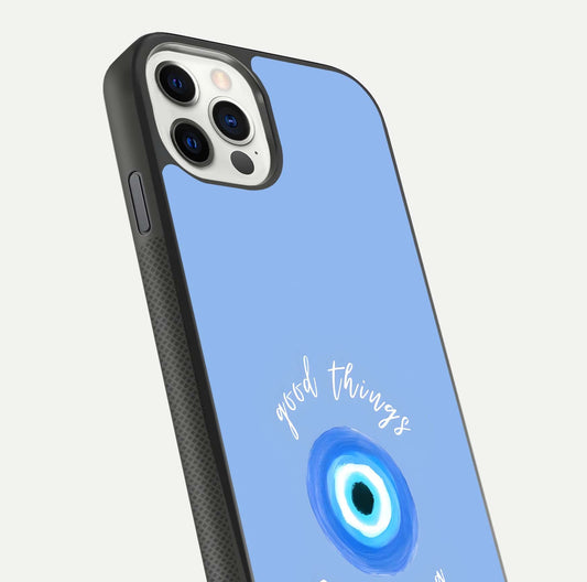 Bright Future Ahead Glass Case for iPhone 11 Pro front-and-back layout showing clean font style and gloss shine
