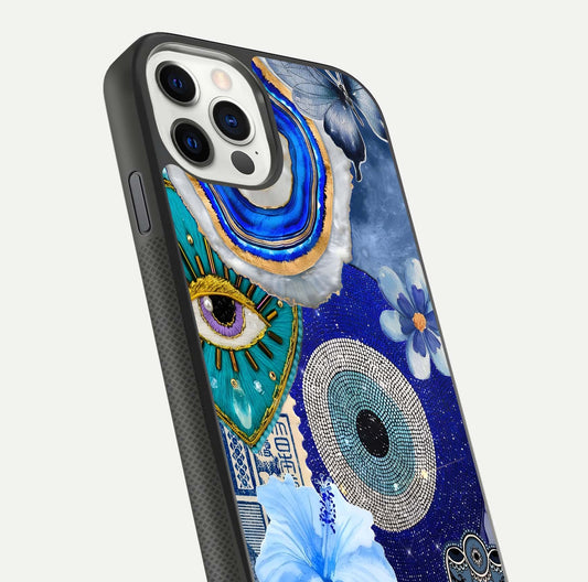 Celestial Blue Vision Glass Case for iPhone 11 Pro dual-view layout showing celestial gradient and curved edges