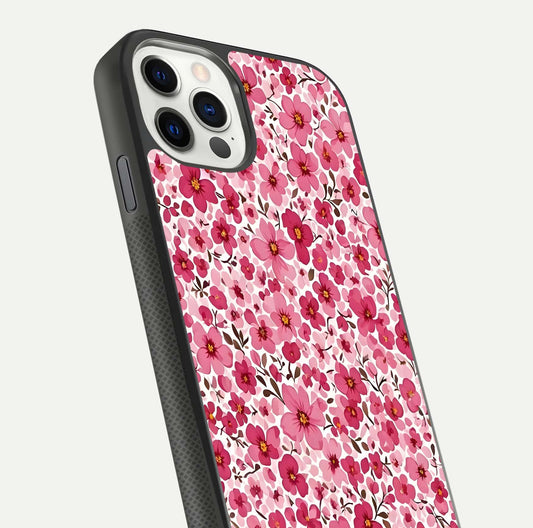 Cherry Blossom Charm Glass Case for iPhone 11 Pro dual-view layout showing elegant floral balance and HD gloss