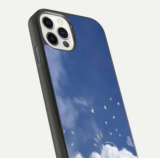 Cute Blossom Cloud Glass Case for iPhone 11 Pro dual-view layout displaying cute floral clouds and polished edge