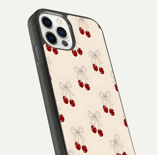 Cute Cherry Pattern Glass Case for iPhone 11 Pro dual-view layout displaying aesthetic fruit print and smooth edges