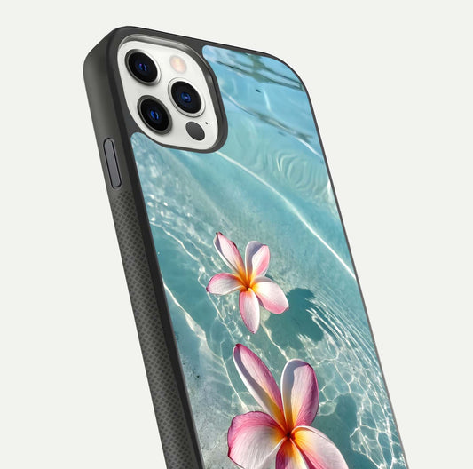 Floating Bloom Bliss Glass Case for iPhone 11 Pro dual-view layout displaying soft pastel flowers and curved glass
