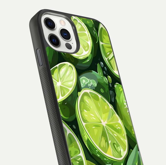 Green Lemon Glass Case for iPhone 11 Pro front and back view layout displaying vibrant yellow-green hues and smooth edges