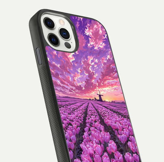 Lavender Dream Skies Glass Case for iPhone 11 Pro front and back view layout highlighting dreamy sky gradient