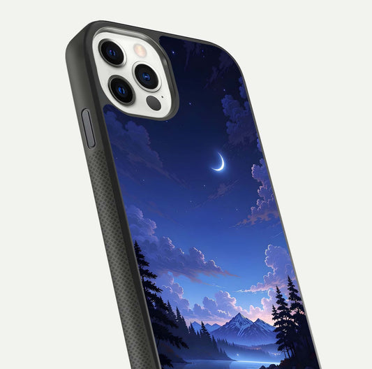 Midnight Lake Peace Glass Case for iPhone 11 Pro front & back layout highlighting calm design and curved edges