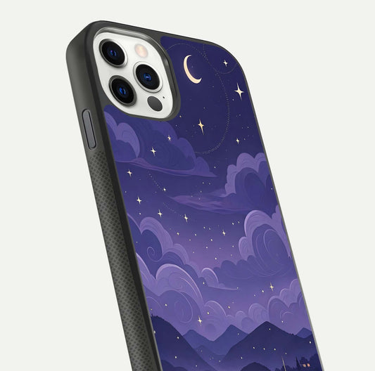Minimal Night View Glass Case for iPhone 11 Pro front & back layout highlighting minimal night vibe and curves