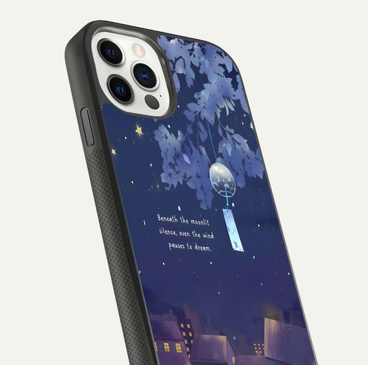 Moonlit Cat Silence Glass Case for iPhone 11 Pro front & back layout highlighting calm tones and edge detail