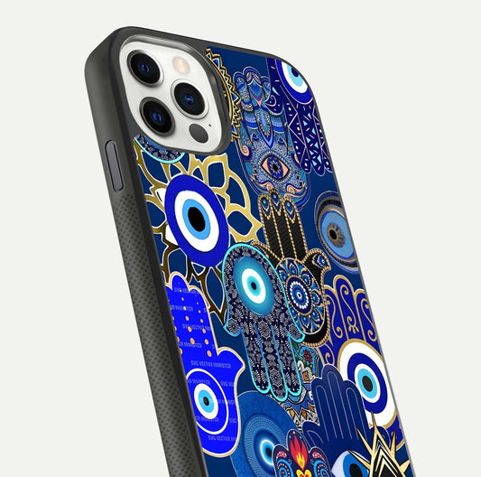 Mystic Palm Guard Glass Case for iPhone 11 Pro front & back layout highlighting spiritual art and edge finish