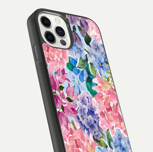 Pastel Floral Mix Glass Case for iPhone 11 Pro front & back layout showing gentle tones and elegant edges