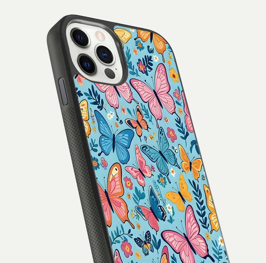 Spring Wing Garden Glass Case for iPhone 11 Pro front & back layout showing soft tones and elegant glass design