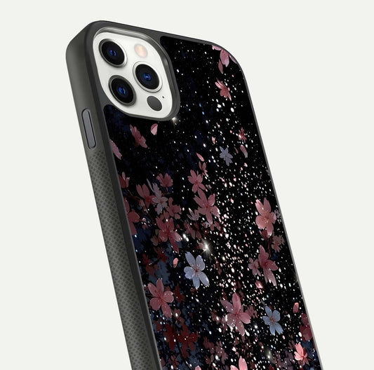 Starlit Flower Dreams Glass Case for iPhone 11 Pro front & back layout showing soft bloom design and curved edge
