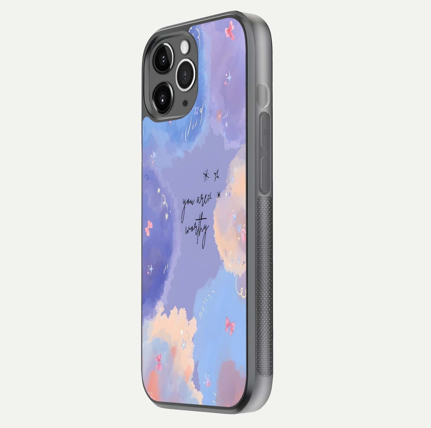 Celestial Cloud Magic Glass Case for iPhone 11 Pro Max floating mockup displaying cloud aura and HD finish