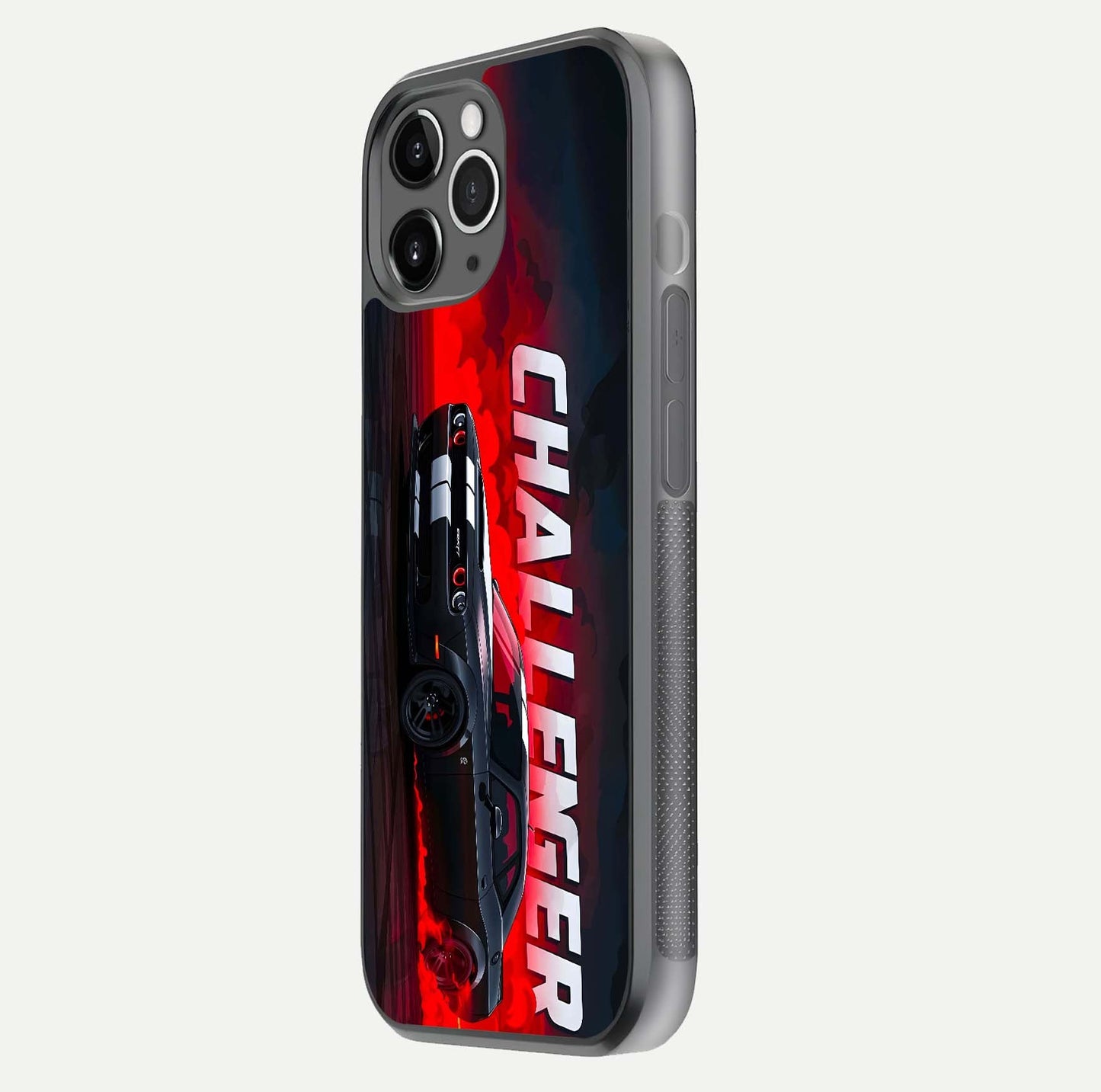 Crimson Challenger Fury Glass Case for iPhone 11 Pro Max floating mockup showing HD gloss and sleek shine