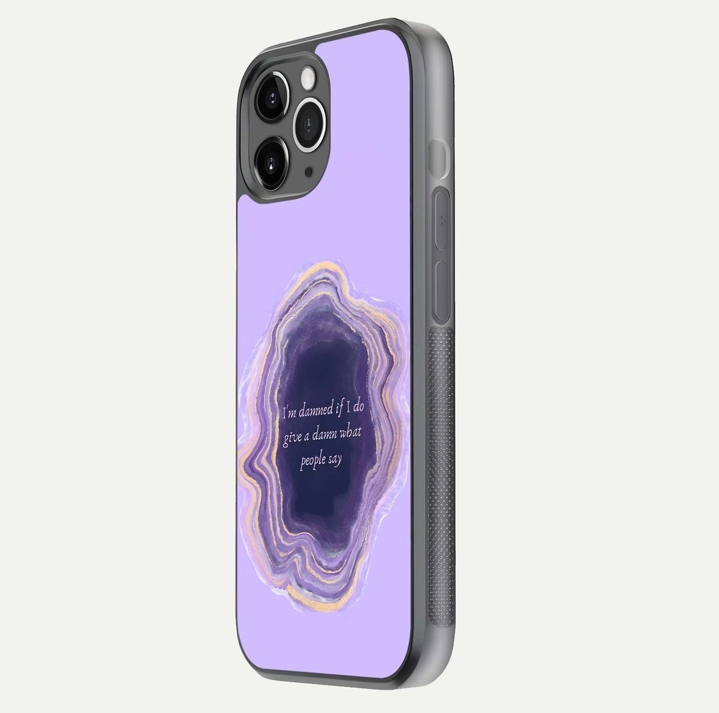 Damned People Quote Glass Case for iPhone 11 Pro Max floating mockup showing gloss reflection and text balance