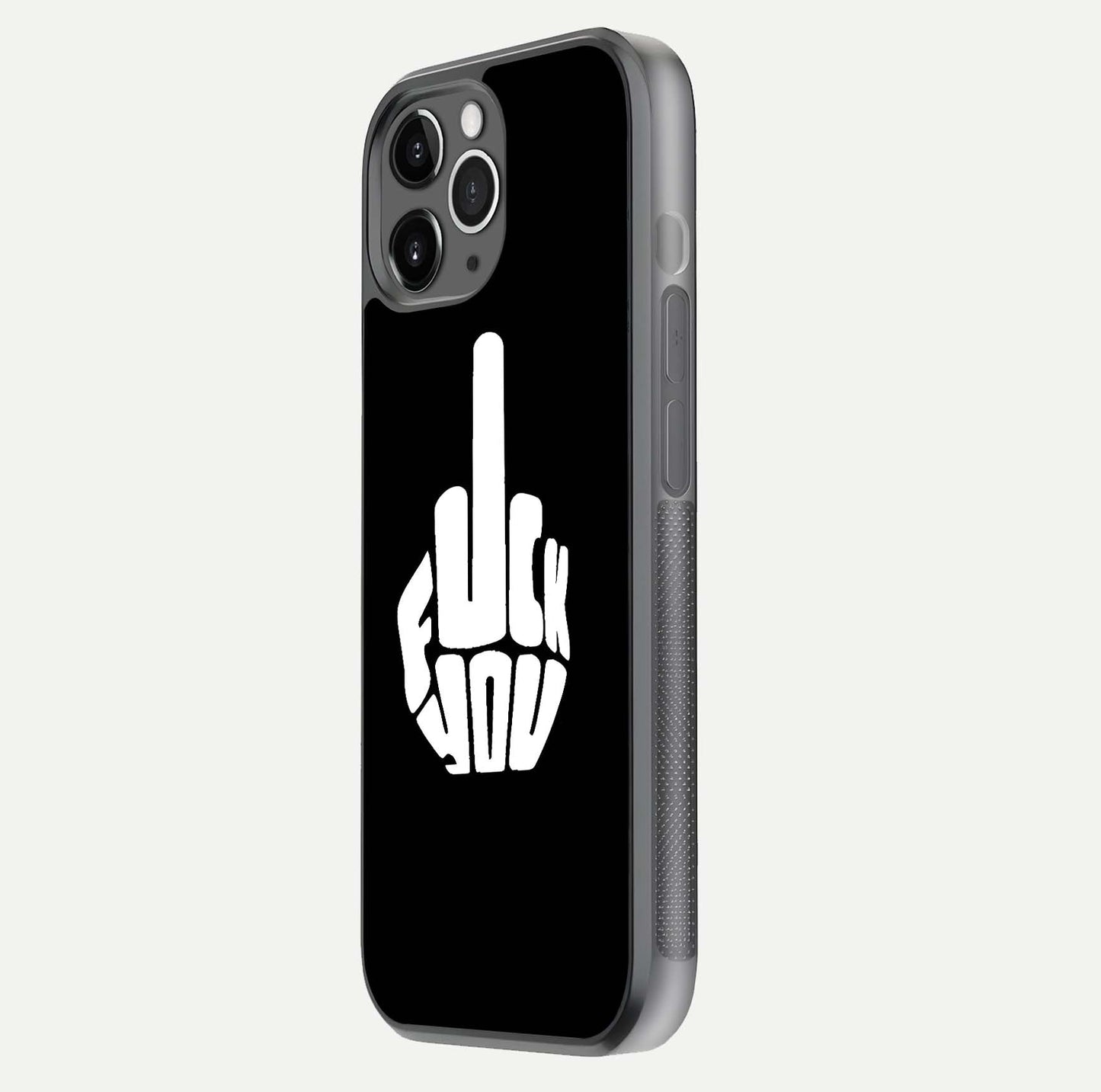 Rebel Mode On Glass Case for iPhone 11 Pro Max floating dual-view mockup displaying gloss shine and statement art