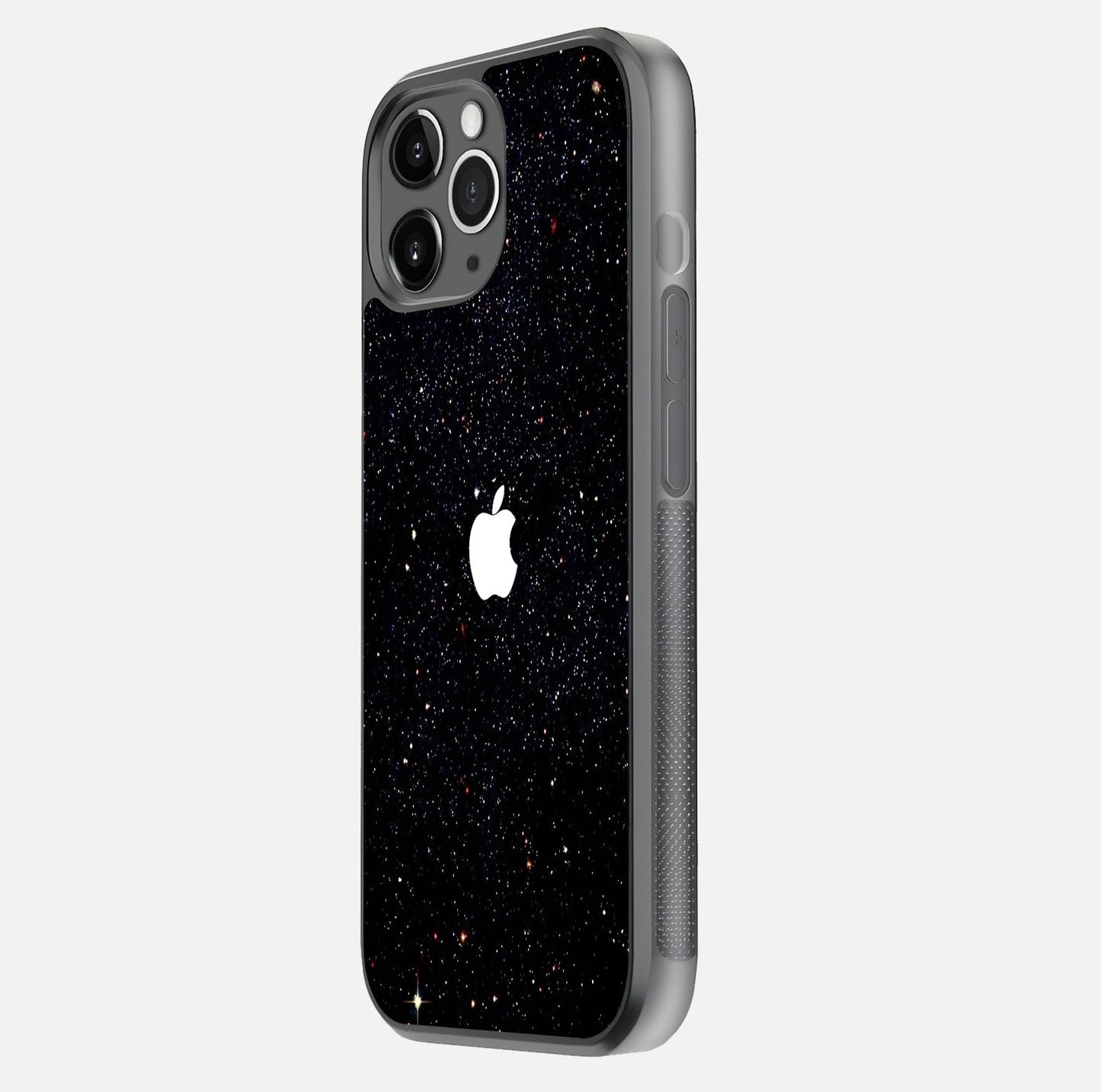 Starry Apple Galaxy Glass Case for iPhone 11 Pro Max floating dual-view mockup displaying reflection and shine