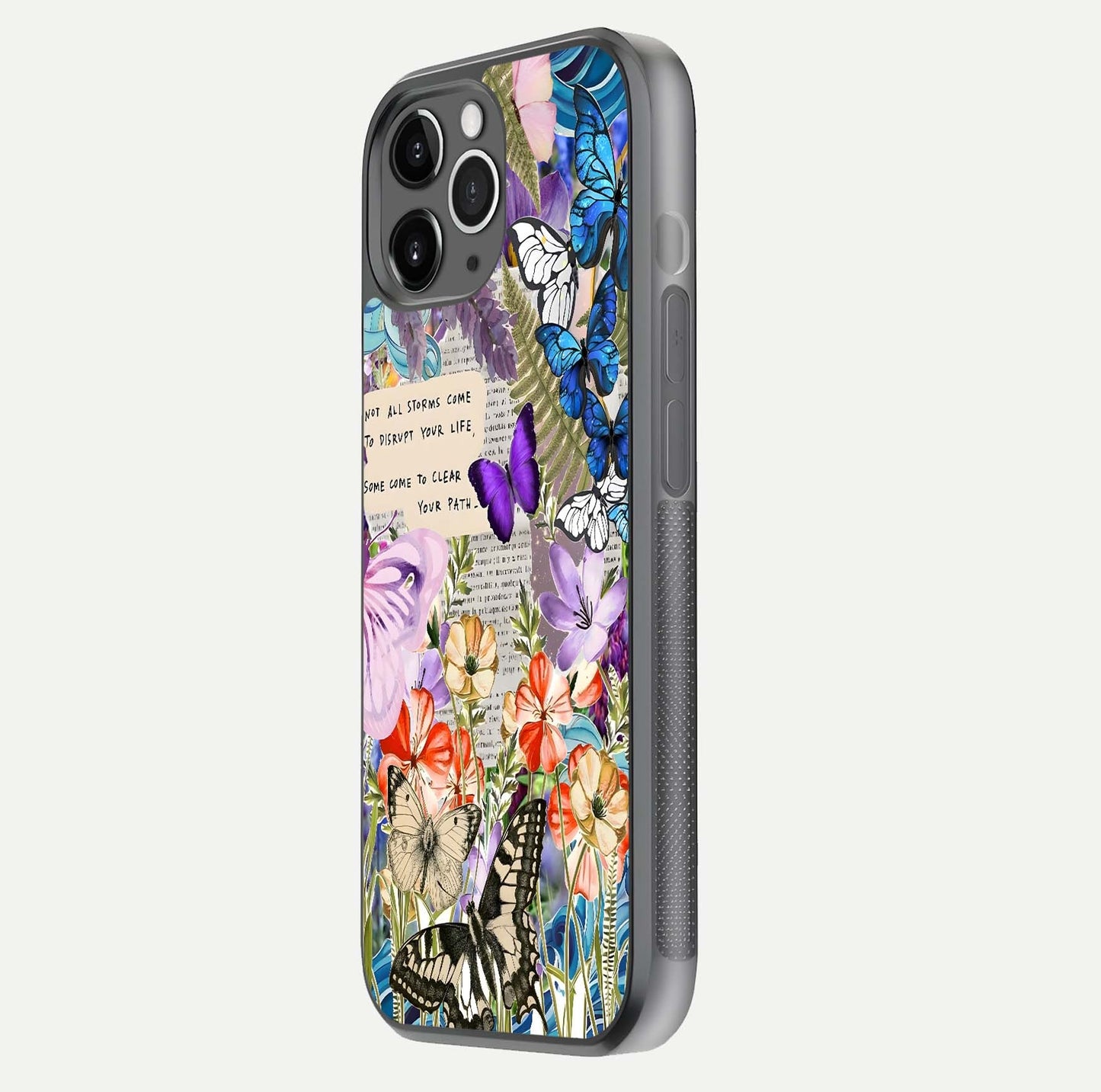 Storm Path Bloom Glass Case for iPhone 11 Pro Max floating dual-view mockup displaying gloss and pattern depth