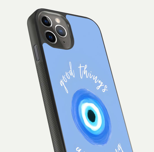 Bright Future Ahead Glass Case for iPhone 11 Pro Max side-angle image displaying edge smoothness and reflective surface
