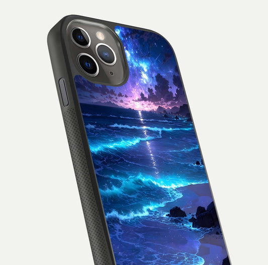 Classic Damn Look Glass Case for iPhone 11 Pro Max side-angle photo showing shine texture and curve reflection