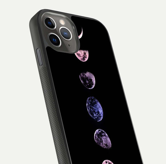 Crimson All Planets Glass Case for iPhone 11 Pro Max side-angle photo capturing edge glow and glass reflection