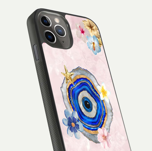 Divine Aura Bloom Glass Case for iPhone 11 Pro Max side-angle photo capturing reflection glow and premium polish