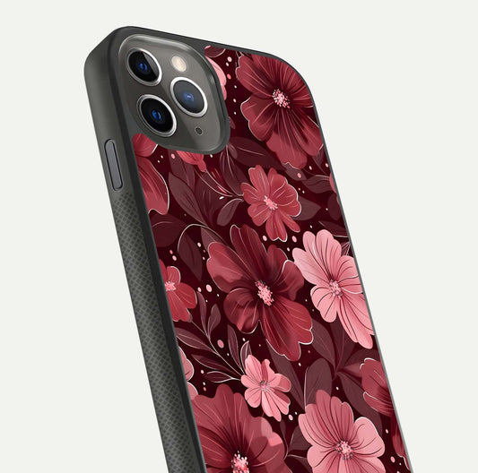 Flower Blush Bloom Glass Case for iPhone 11 Pro Max side-angle photo showing glass reflection and delicate hues