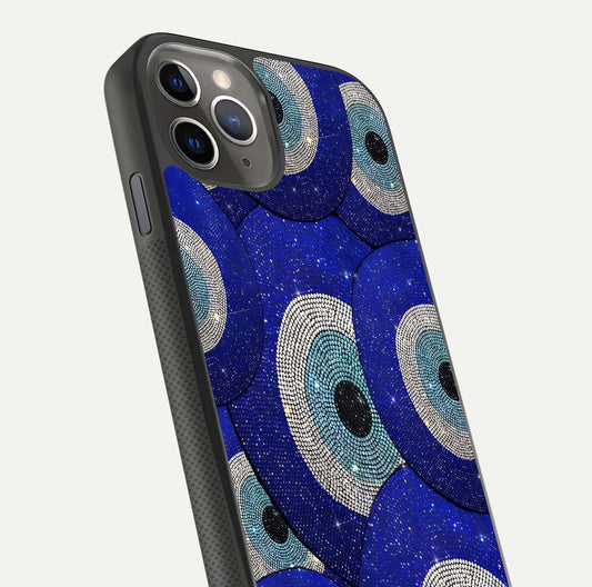 Galaxy Eye Flow Glass Case for iPhone 11 Pro Max side-angle image showing reflection detail and premium shine