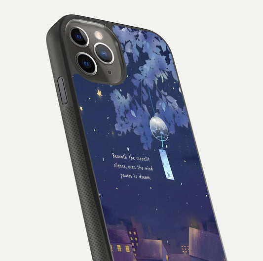 Moonlit Cat Silence Glass Case for iPhone 11 Pro Max side-angle image showing HD gloss and feline artwork detail