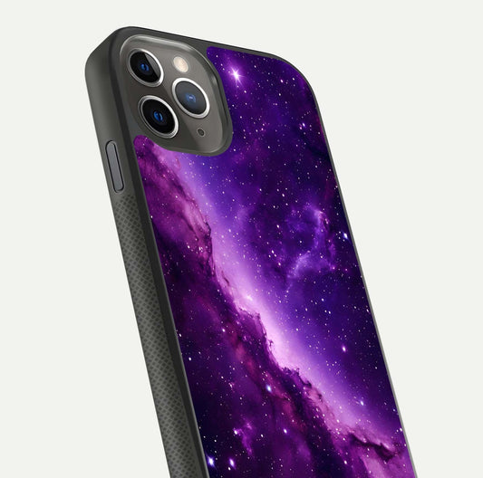 Purple Shade Sky Glass Case for iPhone 11 Pro Max side-angle image showing shine and soft violet blend