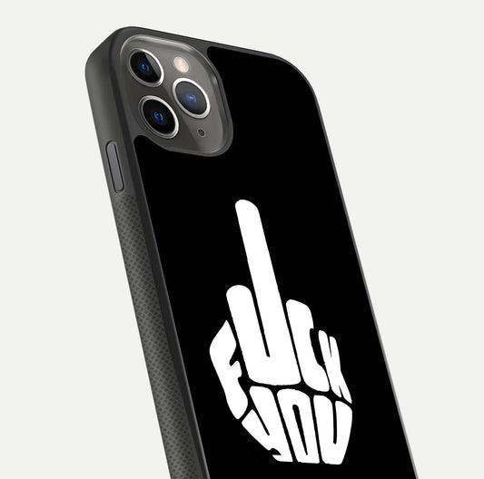 Rebel Mode On Glass Case for iPhone 11 Pro Max side-angle image showing reflection, edge detail, and text clarity