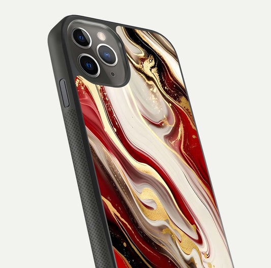 Red & White Marble Glass Case For iPhone 11 Pro Max