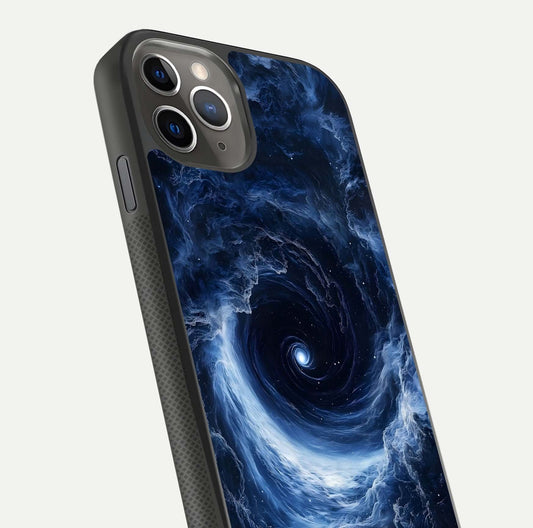 Stunning Galaxy Glass Case for iPhone 11 Pro Max side-angle image showing glossy reflection and space detailing