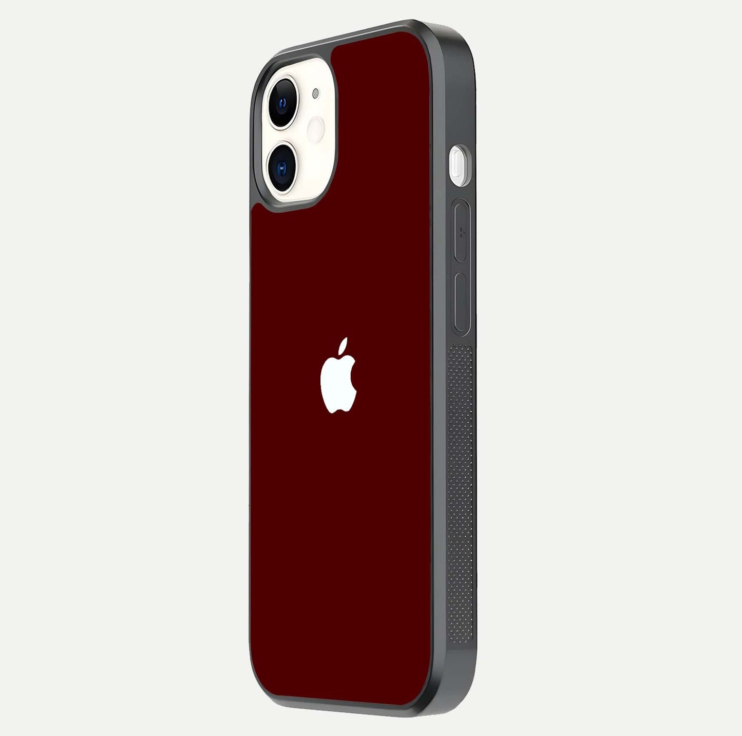Apple Crimson Core Glass Case for iphone-12 side-angle shot showing camera bump alignment and glossy shine