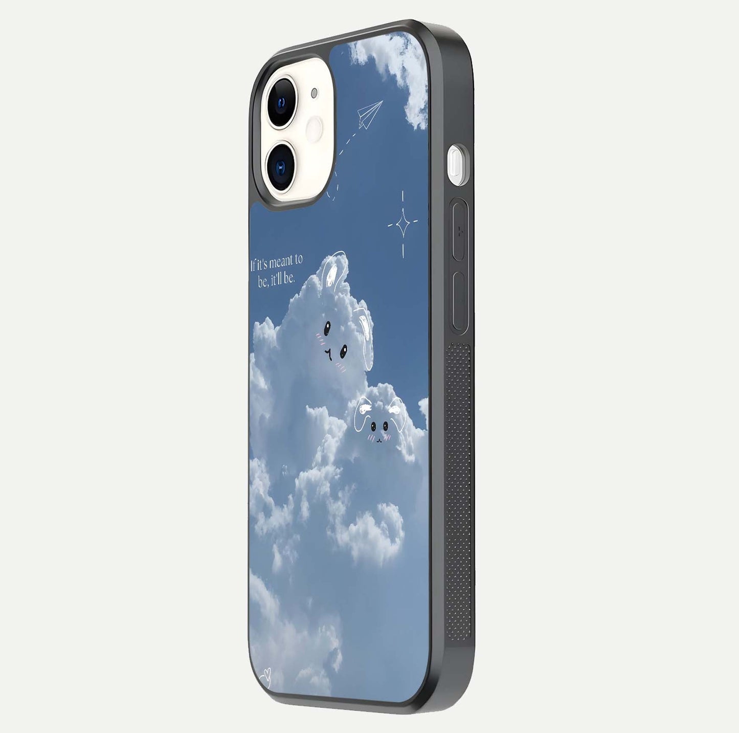 Cloud Bunny Dreams Glass Case for iphone-12 side-angle image capturing gloss texture and edge glow