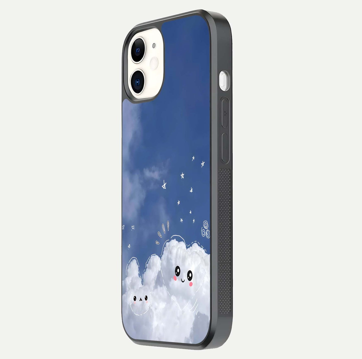 Cute Blossom Cloud Glass Case for iphone-12 side-angle image capturing gloss texture and curve reflection