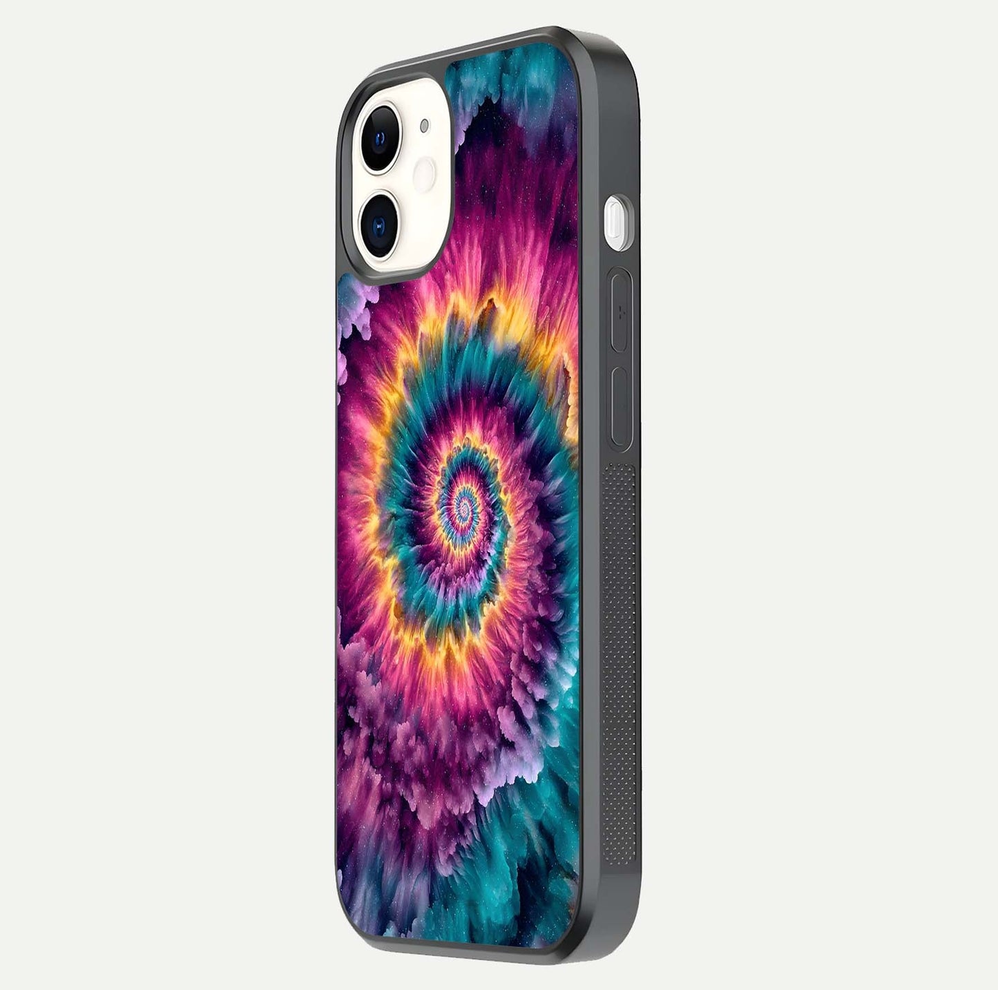 Galactic Spiral Burst Glass Case for iphone-12 side-angle image showing reflection clarity and vivid galactic texture