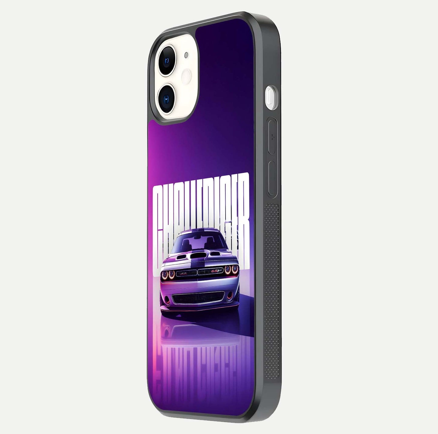 Midnight Muscle Ride Glass Case for iphone-12 side-angle image showing reflection clarity and bold design