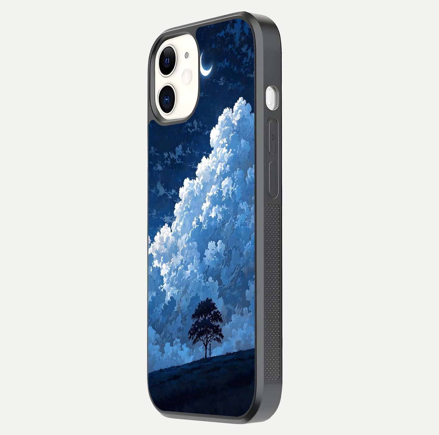 Midnight Sky Serenity Glass Case for iphone-12 side-angle image showing soft glow and smooth reflection