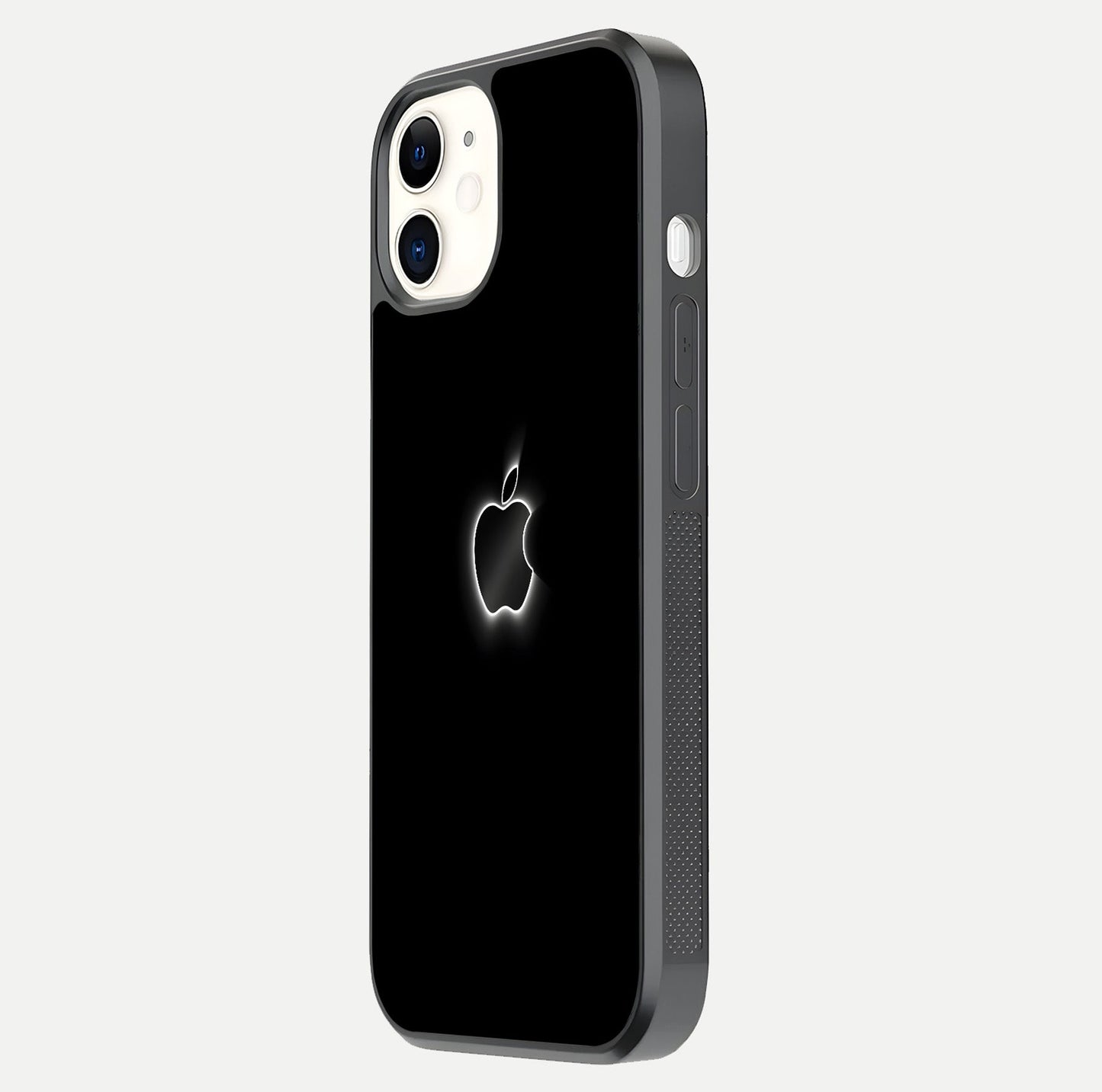 Neon Apple Glow Glass Case for iphone-12 side-angle image showing light reflection and glow effect