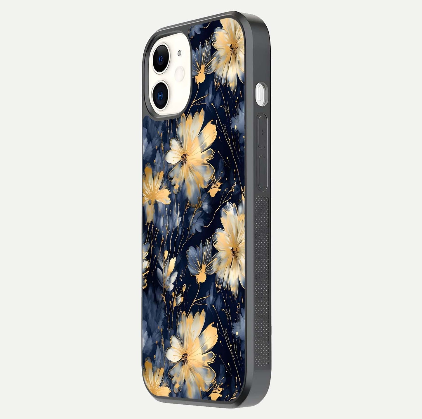 Royal Petal Dream Glass Case for iphone-12 side-angle image showing smooth edges and royal bloom details